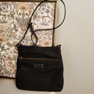 Kate Spade Black Nylon Crossbody Purse Bag, Leather Strap, Zip Top Square
